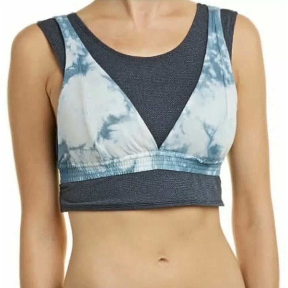 Free People Movement Sports Bra Womens‎ Small Gray Blue Oasis Tank Tie Dye Gym